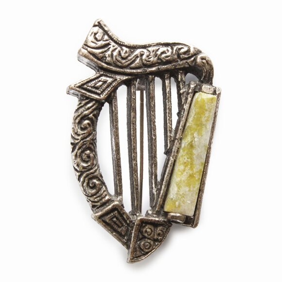 Sol D'Or Harp Brooch Pin with Stone Music Lover Retro Vintage - Picture 1 of 5
